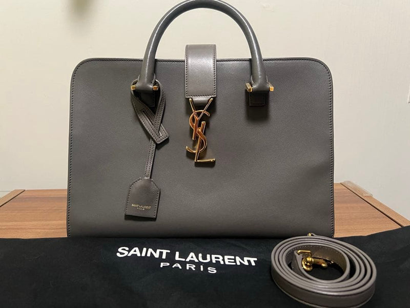 Saint Laurent Baby Cabas Handbag Gray Leather Shoulder Strap