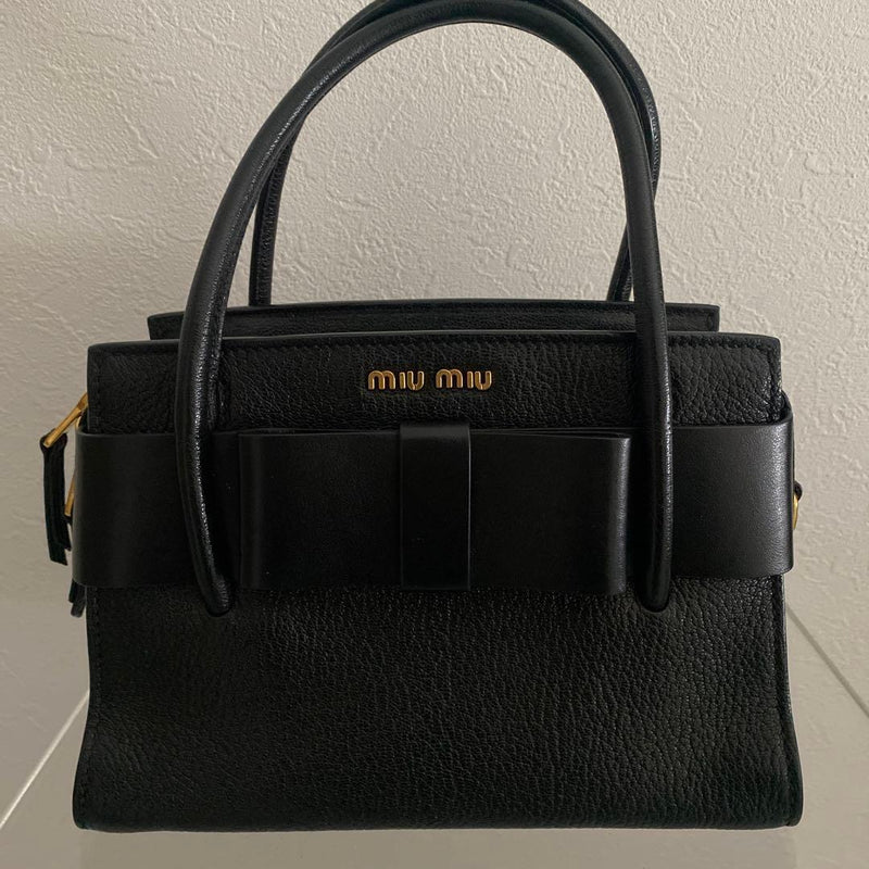 Miu Miu Madras Fiocco Bow Wallet Clutch Bag Black Leather