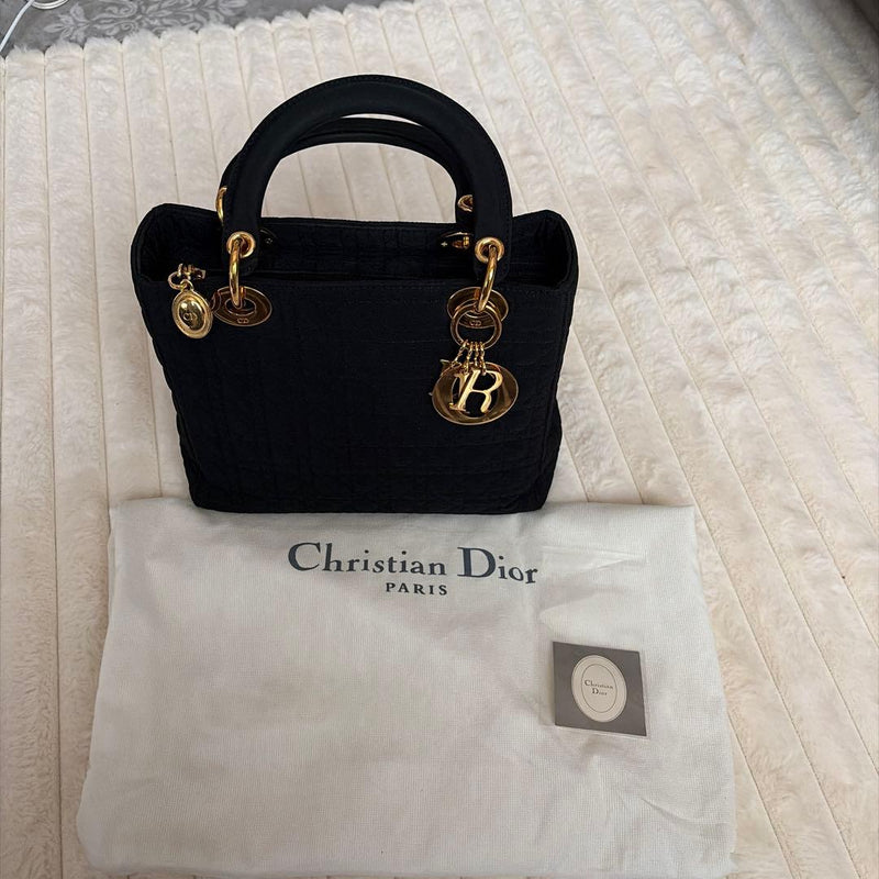 Dior Lady Dior CAM4450 RU0937 Handbag Nylon Black Gold Hardware