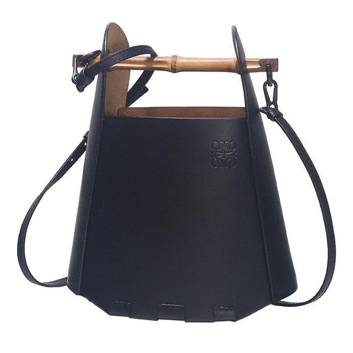 Loewe Bamboo Bucket Bag 2WAY Handbag Shoulder Strap Leather Black Hardware