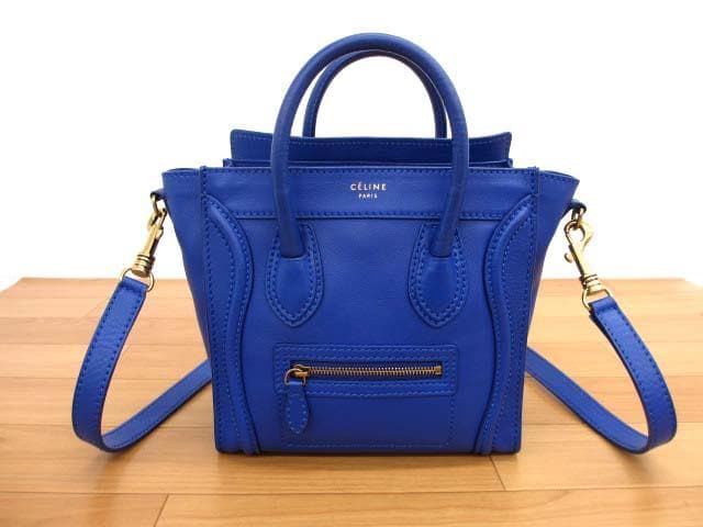 Celine 168243 Luggage Nano Shopper Handbag Calf Leather Cobalt Blue