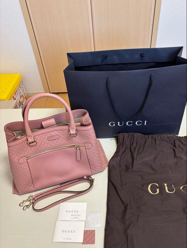 Gucci 510291-BMJ1G-5806 Tote Shoulder Bag Microguccissima Leather Pink