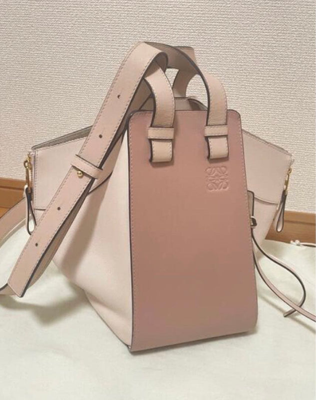 Loewe Hammock Small Shoulder Bag Leather Pink Beige Gold Hardware
