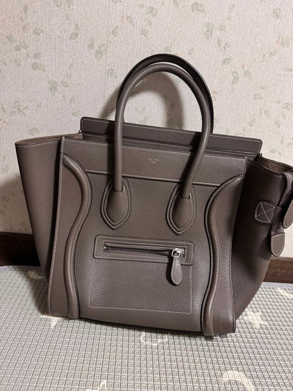 Celine Luggage Micro Shopper Tote Bag Beige Leather Handbag