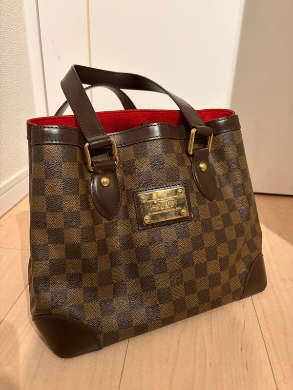 Louis Vuitton Damier Hampstead Pm Tote Bag Canvas Leather Brown Red