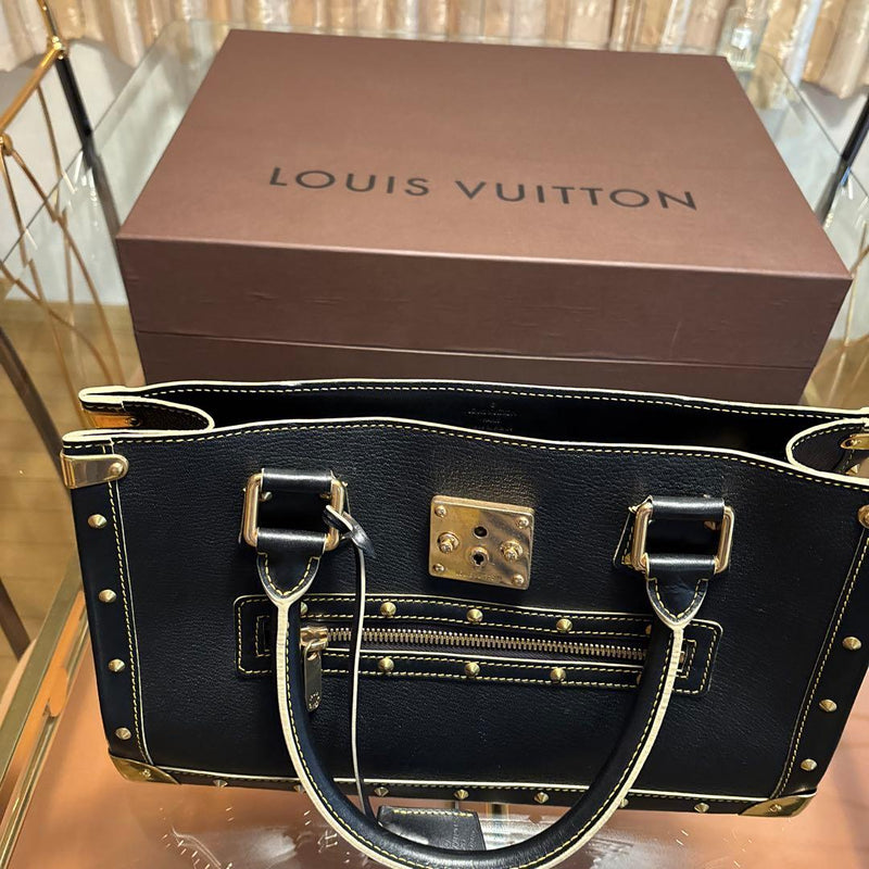 Louis Vuitton Black Leather Handbag Stud Double Handle