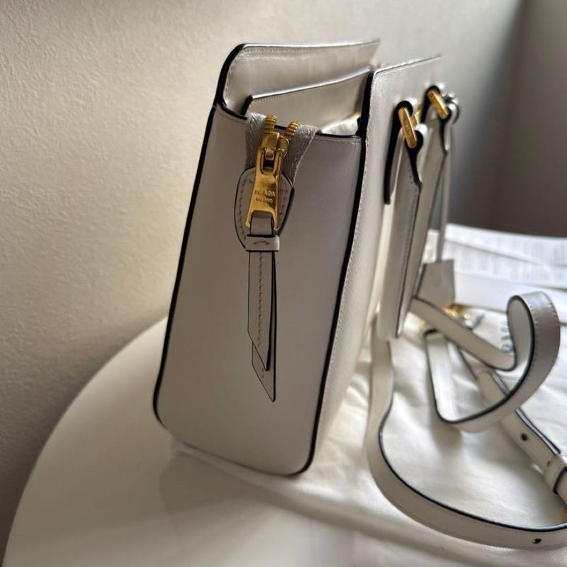 Prada Saffiano Soft Calf Handbag Calf Leather White