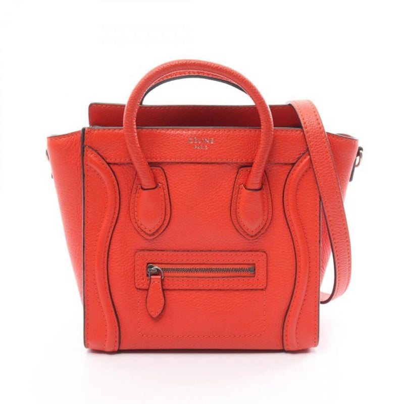 Celine Luggage Nano Handbag Tote Shoulder Bag Red Leather