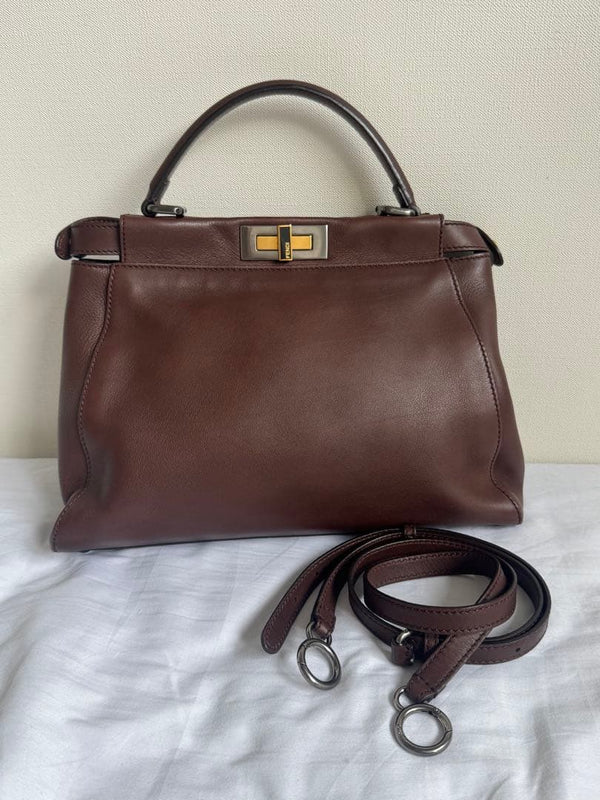 Fendi Peekaboo Shoulder Bag Leather Brown