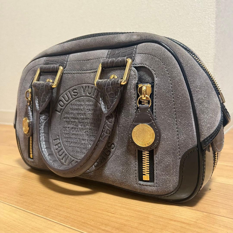 Louis Vuitton Stamp Bag Pm M95239 Handbag Suede Gray Cruise Line