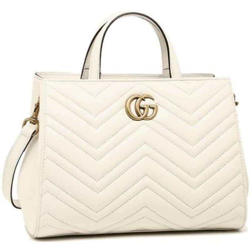 Gucci Handbag Shoulder Bag White Zigzag Quilting Leather