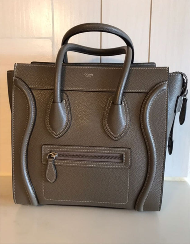 Celine Luggage Micro Handbag Drummed Calfskin Souris Silver Hardware