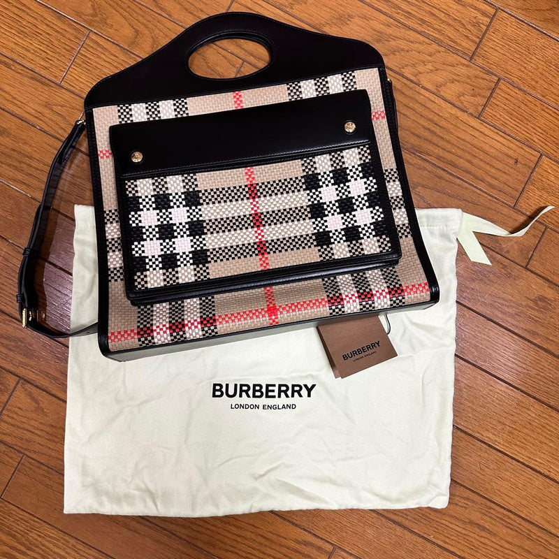 Burberry Pocket Shoulder Bag 2 Way Cowhide Leather Archive Beige