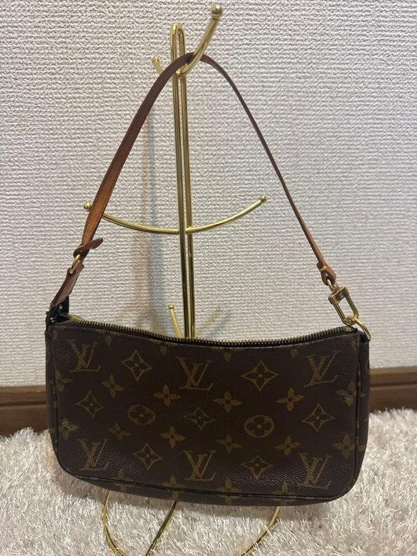 Louis Vuitton Pochette Accessoires Monogram Leather Shoulder Bag Brown