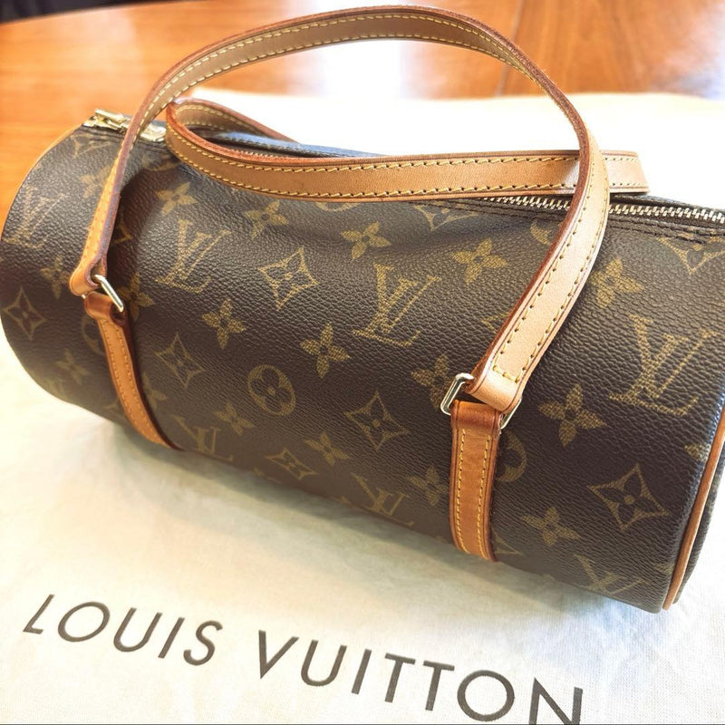Louis Vuitton Papillon 26 Handbag Monogram Canvas Vachetta Leather Pigskin