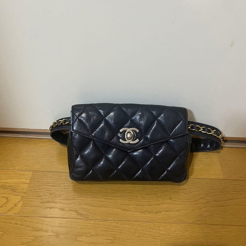 Chanel Coco Mark Chain Shoulder Bag Black Leather