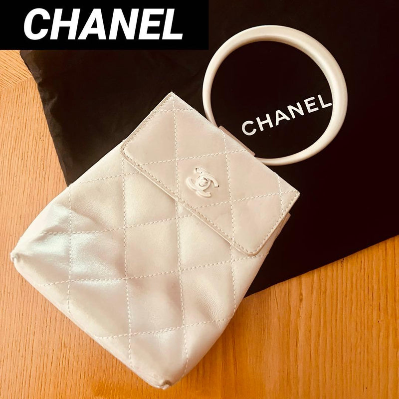 Chanel Coco Mark Matelasse Handbag Lambskin Pearl Beige Round Handle