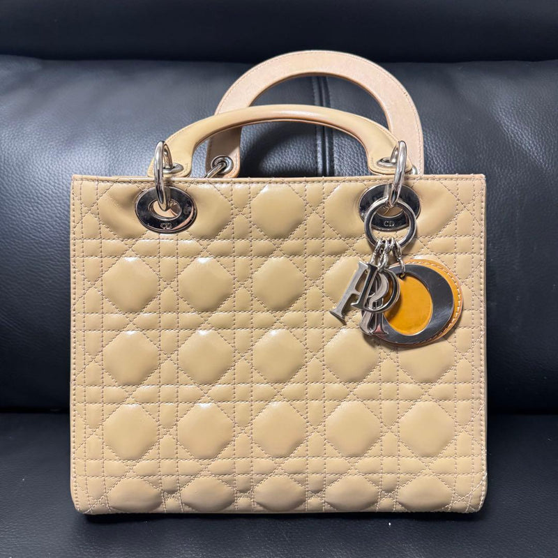 Christian Dior Lady Dior Cannage Handbag Beige Leather