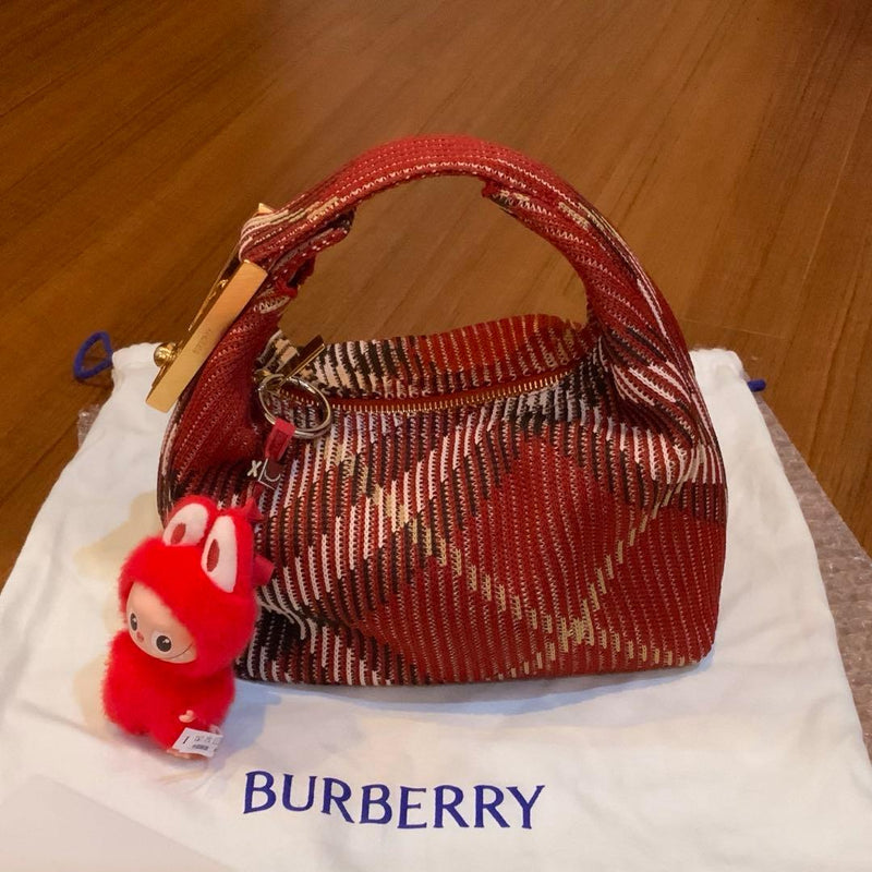 Burberry Peg Tote Bag Mini Canvas Leather Handbag Red