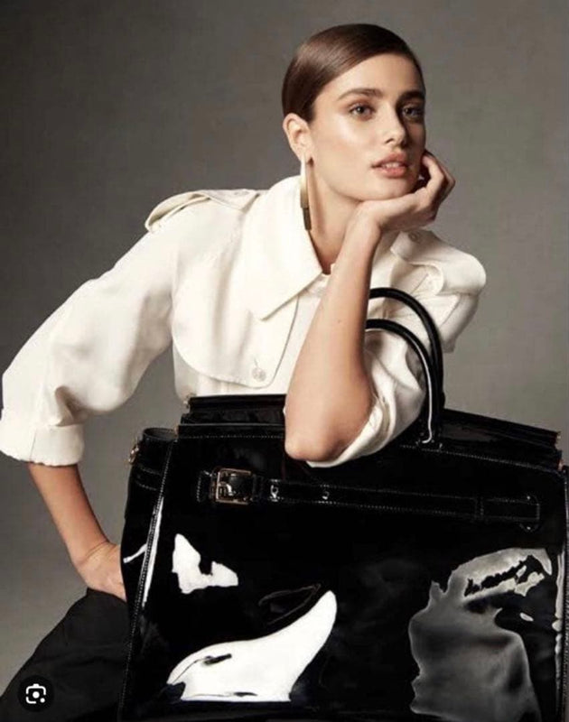 Ralph Lauren Purple Label Taylor Hill Handbag Large Black Enamel Tote Bag