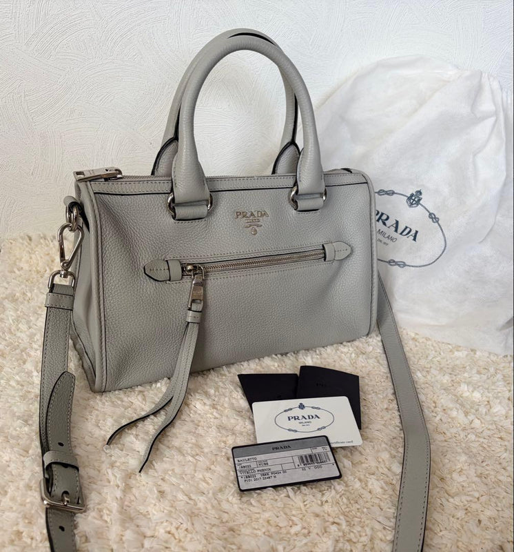 Prada Bauletto 1BB022 Shoulder Bag Vitello Phenix Nube Gray 2way Crossbody
