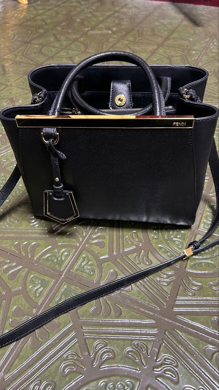 Fendi Black Leather Handbag Shoulder Bag Tote Gold Hardware