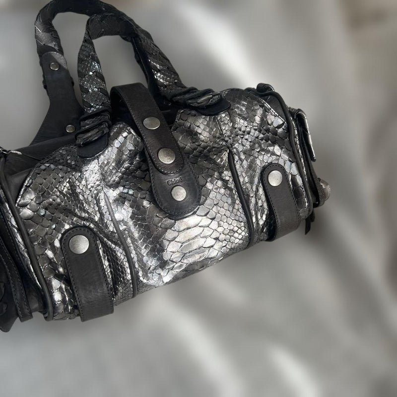 Snakeskin Handbag Leather Gray Shoulder Bag