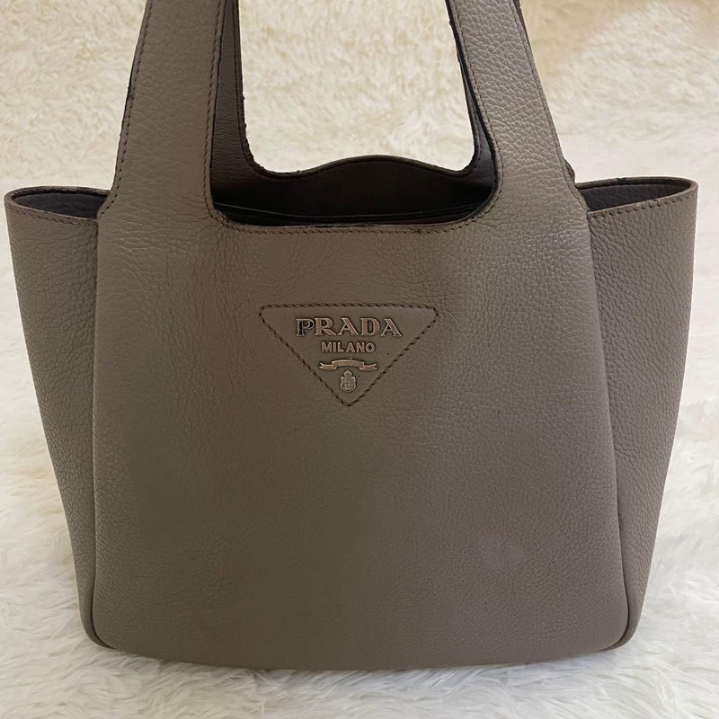 Prada Vitello Daino Frow Handbag Tote Grained Leather Greige