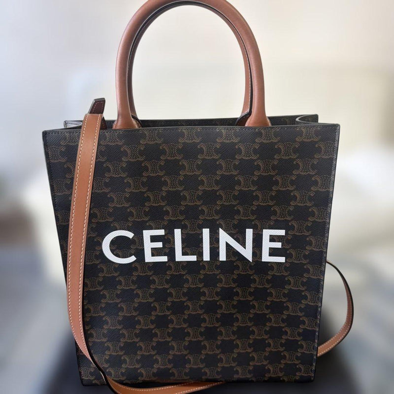 Celine Triomphe Small Vertical Cabas Tote Bag Pvc Leather Brown 2-Way