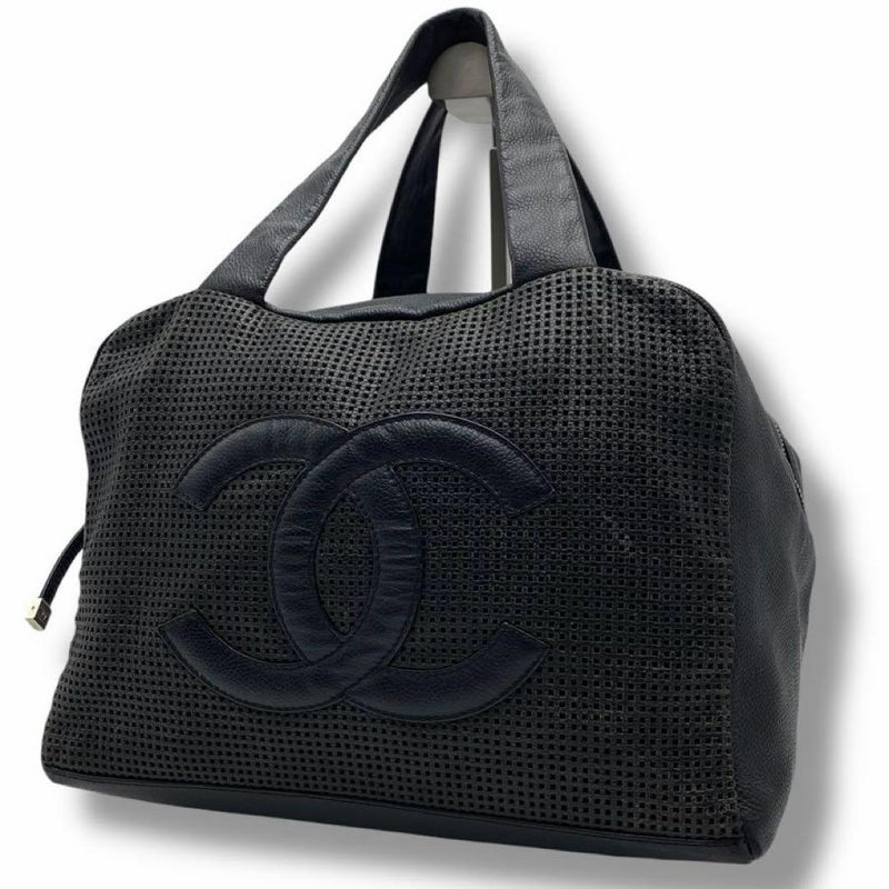 Chanel Coco Mark Caviar Skin Tote Bag Leather Black