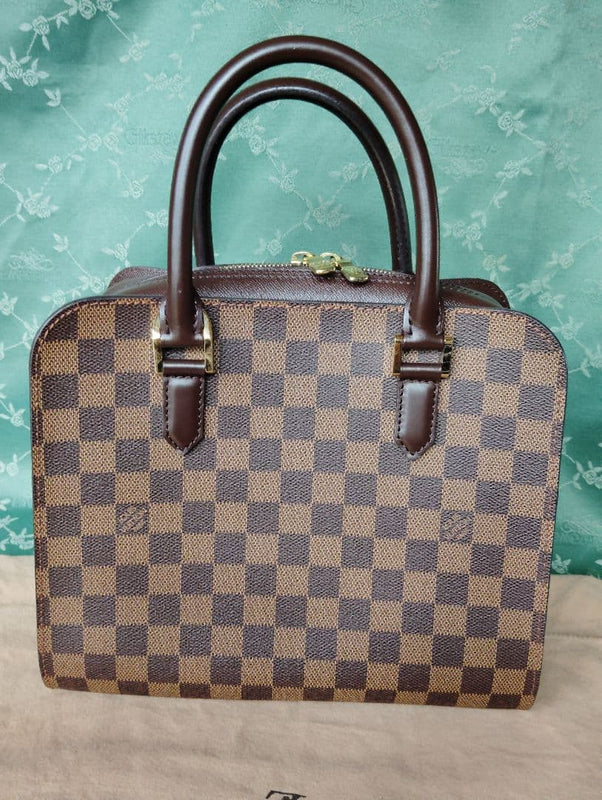 Louis Vuitton Damier Ebene Handbag Canvas Leather Brown Gold Hardware