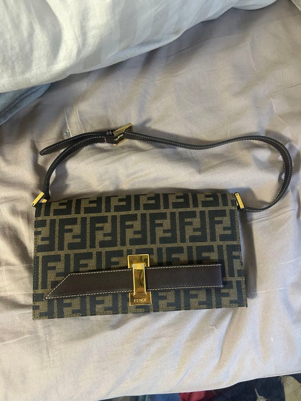 Fendi Ff Logo Handbag Shoulder Bag Canvas Leather