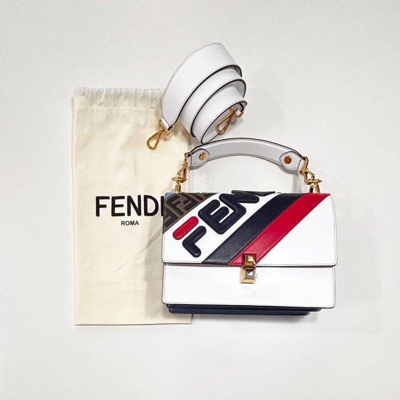 Fendi Fila Mania 8BT283 Handbag Leather White Multicolor Suede