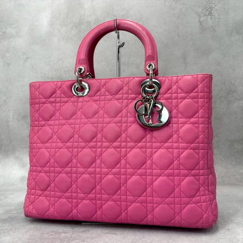 Christian Dior Lady Dior Cannage Tote Bag Pink Leather Dior Charms