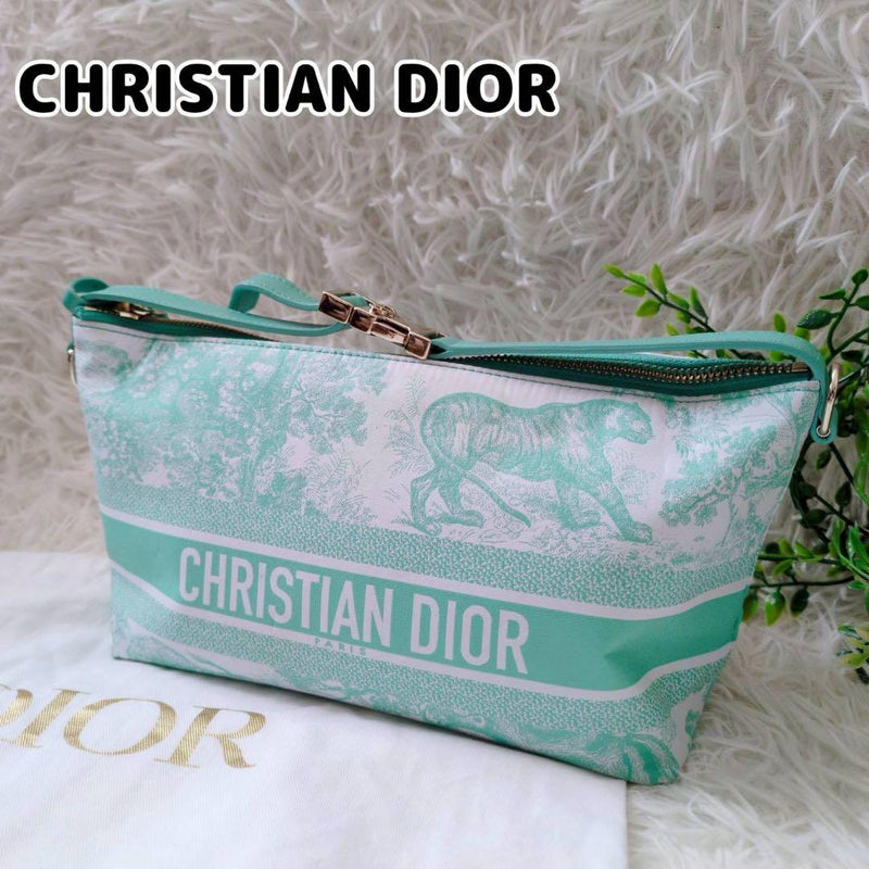 Christian Dior Dior Travel Nomad Pouch Medium Toile De Jouy Animal Aqua Green