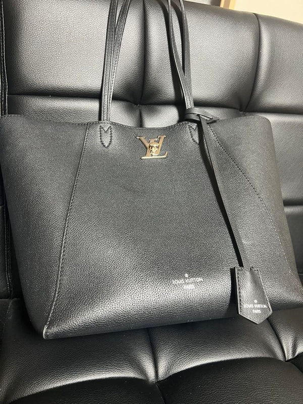 Louis Vuitton Lockme Tote Bag Black Leather Lv Logo Silver Hardware