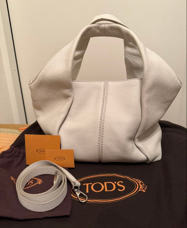 Tods Handbag Shoulder Bag Lambskin White Tote
