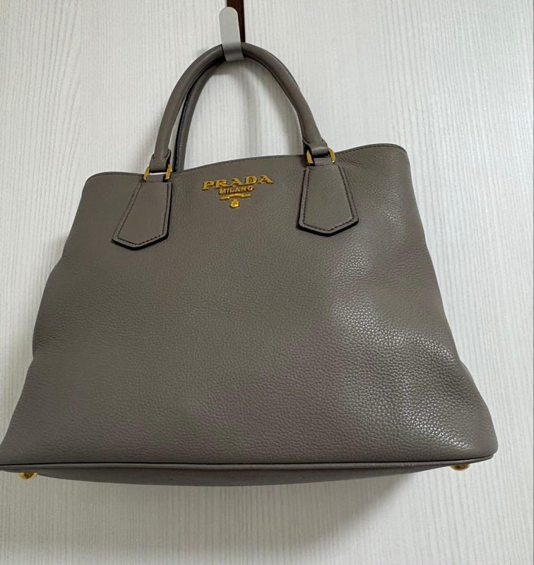 Prada Saffiano Leather Tote Bag Handbag Shoulder Bag Gray