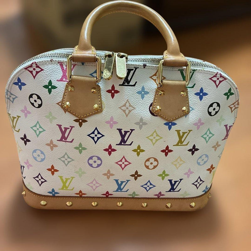 Louis Vuitton Multicolor Handbag Canvas Leather White Studded