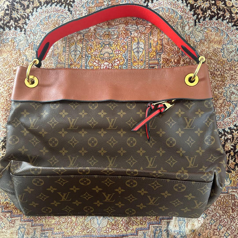 Louis Vuitton Monogram One Handle Tote Bag Canvas Red Lining