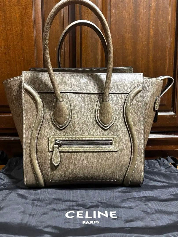 Celine Luggage Micro Handbag Drummed Calfskin Souris