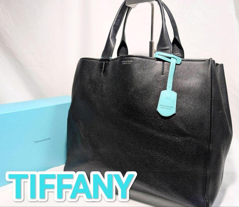 Tiffany Handbag Tote Shoulder Bag Genuine Leather Black