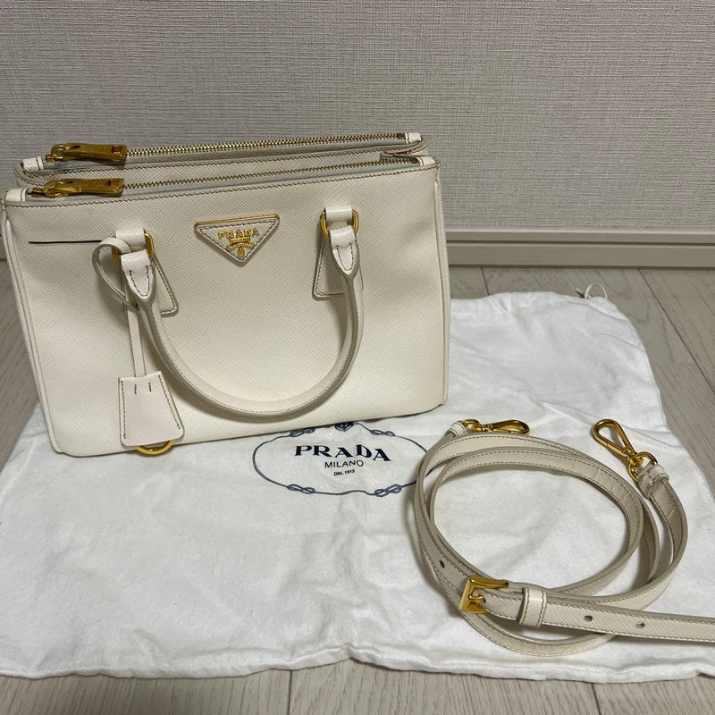 Prada Handbag Shoulder Bag White Leather Removable Strap