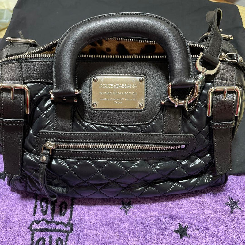Dolce Gabbana 2-Way Handbag Shoulder Bag Black Leather