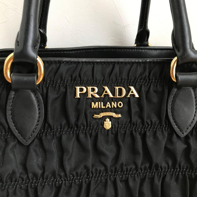 Prada 1BA173 Tessuto Gaufre Handbag Tote Bag Nylon Nero Gold Hardware