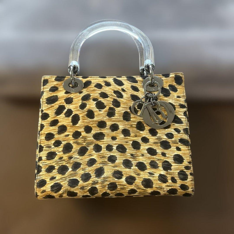 Christian Dior Leopard Print Handbag Clear Handle Gold Hardware