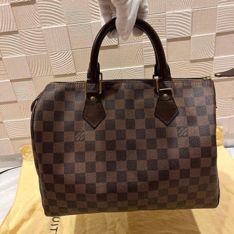 Louis Vuitton Damier Speedy Handbag Leather Gold Hardware