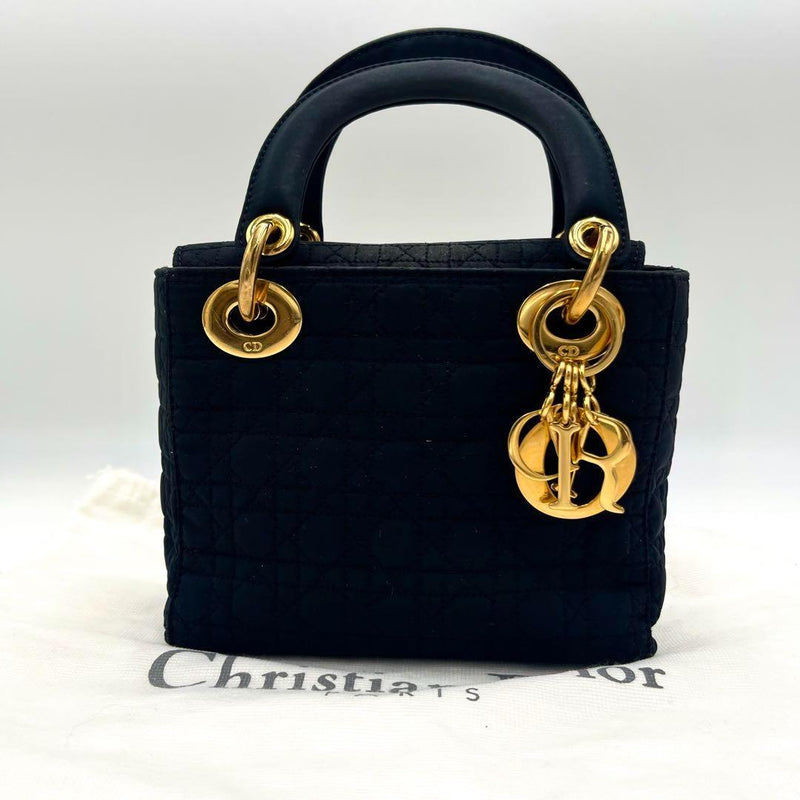 Christian Dior Lady Dior Micro Mini Handbag Leather Black Gold Hardware