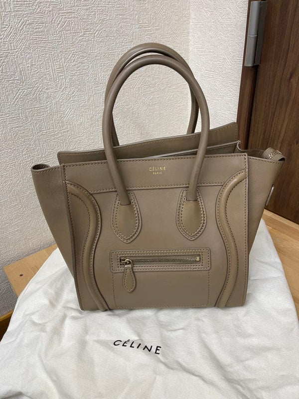 Celine Luggage Micro Handbag Tote Bag Dune Drummed Calfskin