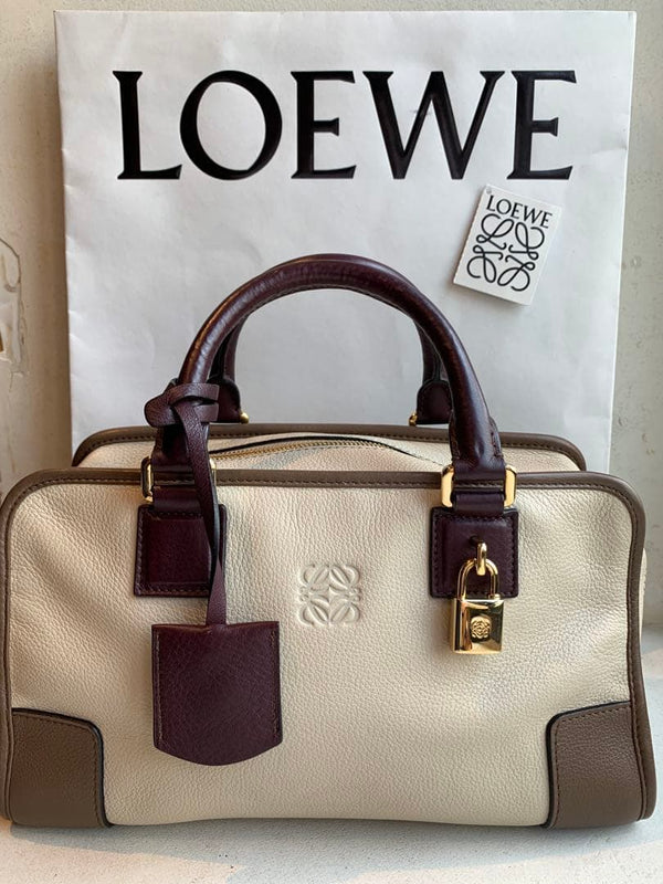 Loewe Amazona 28 Handbag Mosky Beige Cafe Au Lait Bordeaux Leather